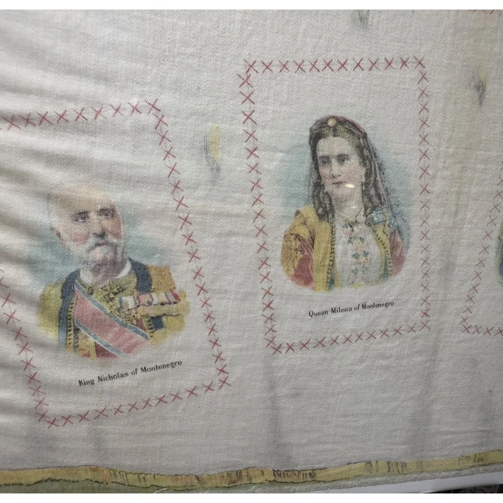 Antique Silk Tobacco Rug American European Royalty Monarchs Textile WWI Era